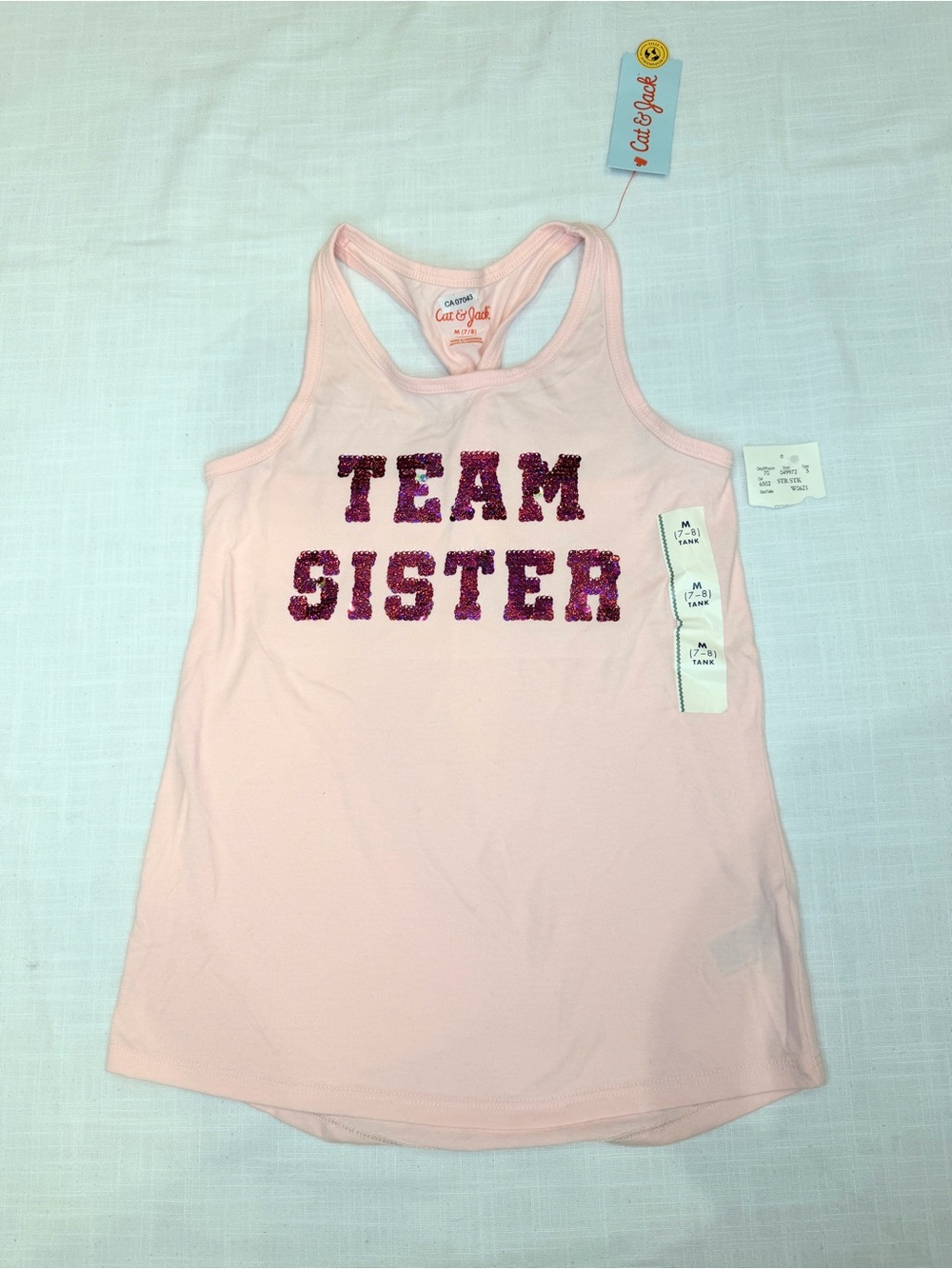 Cat & Jack Girls' 7/8 Flip Sequin 'Team Sister' Tank Top Light Pink